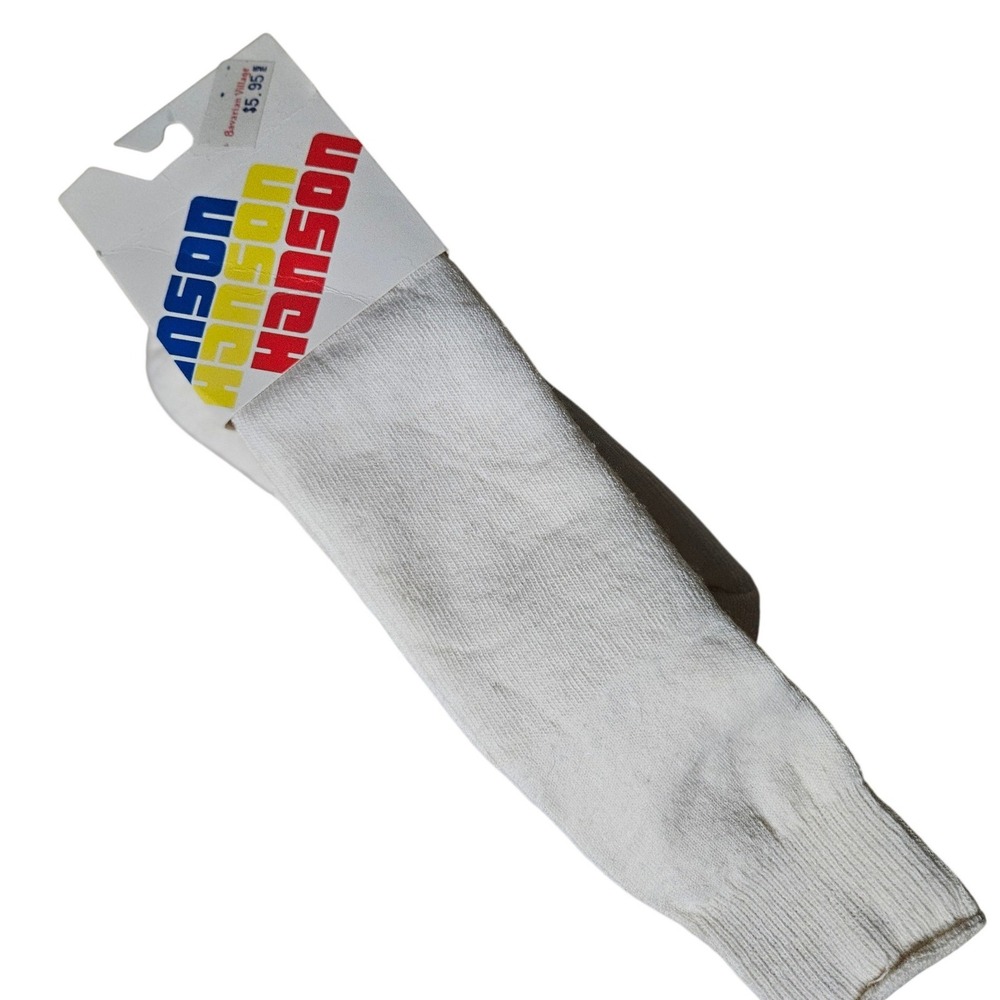 Hanson Vintage Mens Ski Socks Worsted Wool Blend Cream White Size 10-13 USA Made